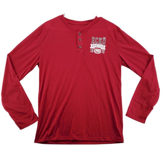 Ecko Unltd. Shirt Men's Long Sleeve Henley Neckline Buttons Red Size Medium - Picture 1 of 12